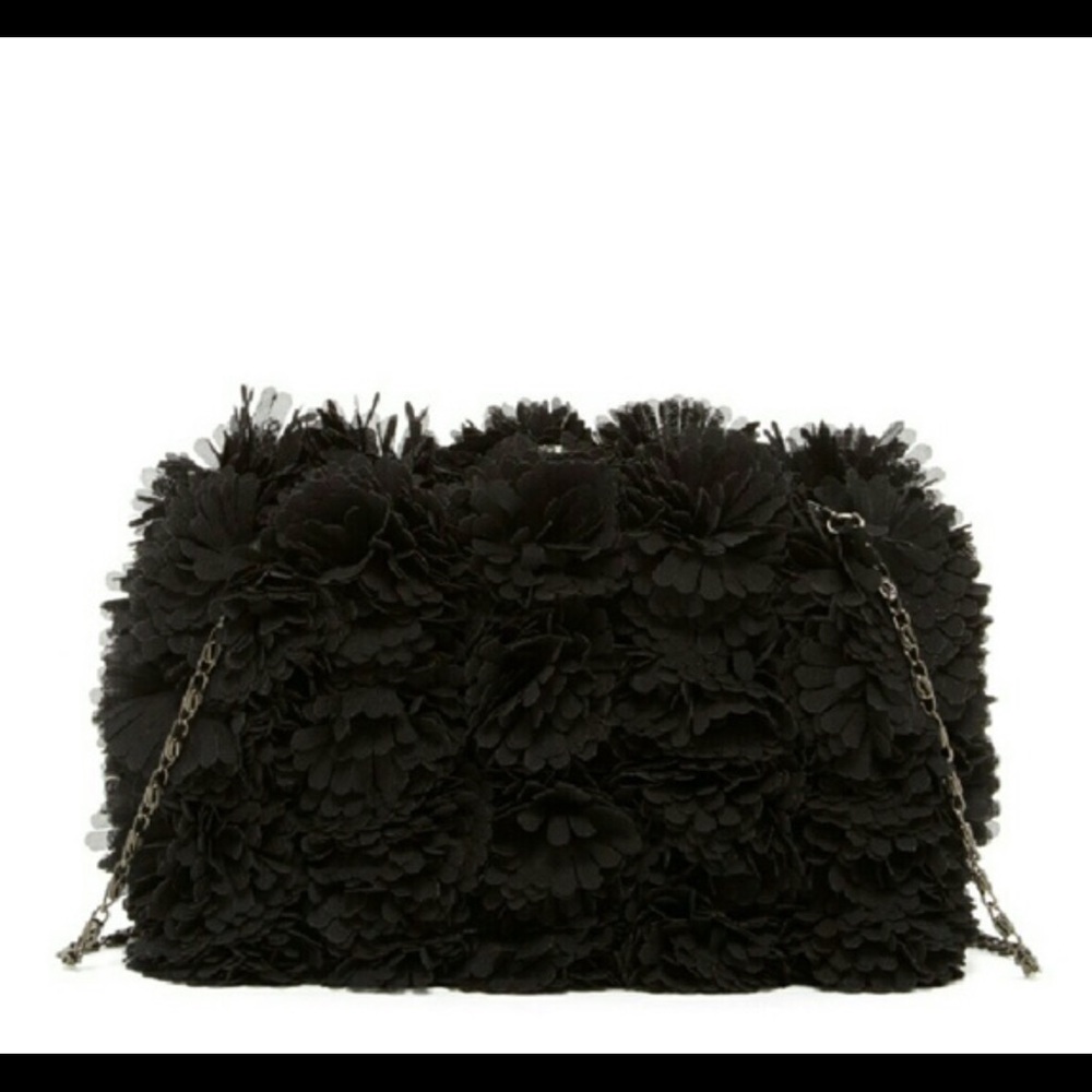 Black floral flower petal clutch box purse OS